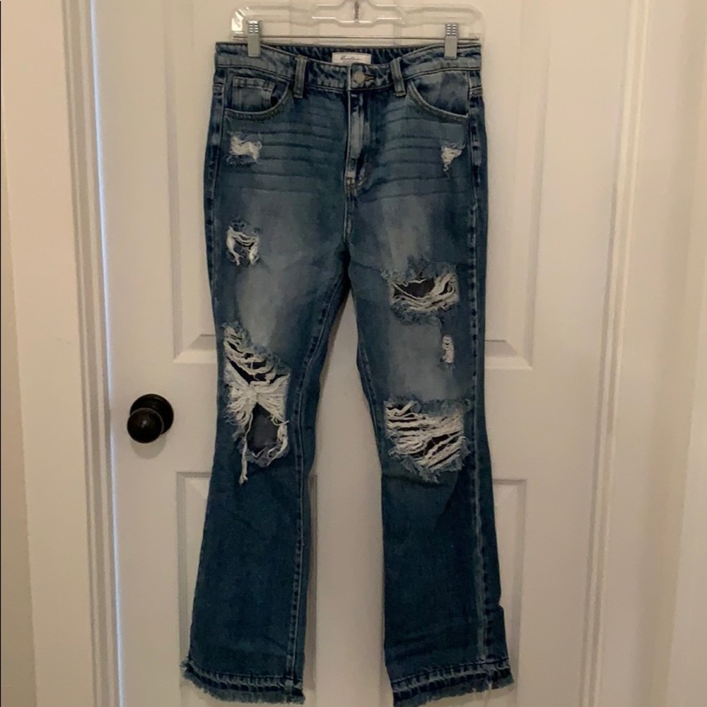Distressed Ultra High Rise Straight Leg Jeans